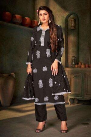 Three Piece Kurti Pant Dupatta set Peri Peri - Black, Large (L)