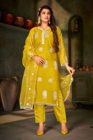 Three Piece Kurti Pant Dupatta set Peri Peri - Yellow, XL