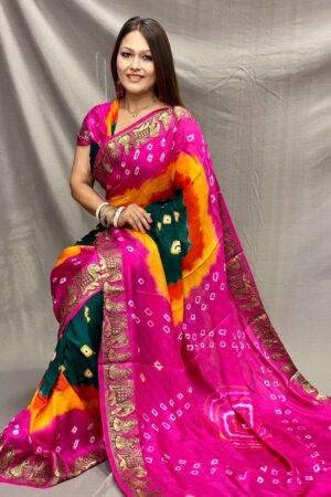 Trendy Bandhani Saree - Dark Green