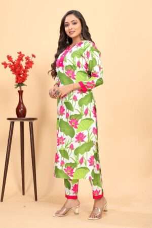 Lotus Printed Kurti Pant Set