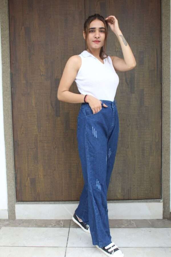 Dark Blue Denim Bellbottom Jeans - Image 3
