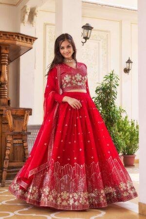 Red Georgette Fully Stitched Ethnic Lehenga Choli set for women