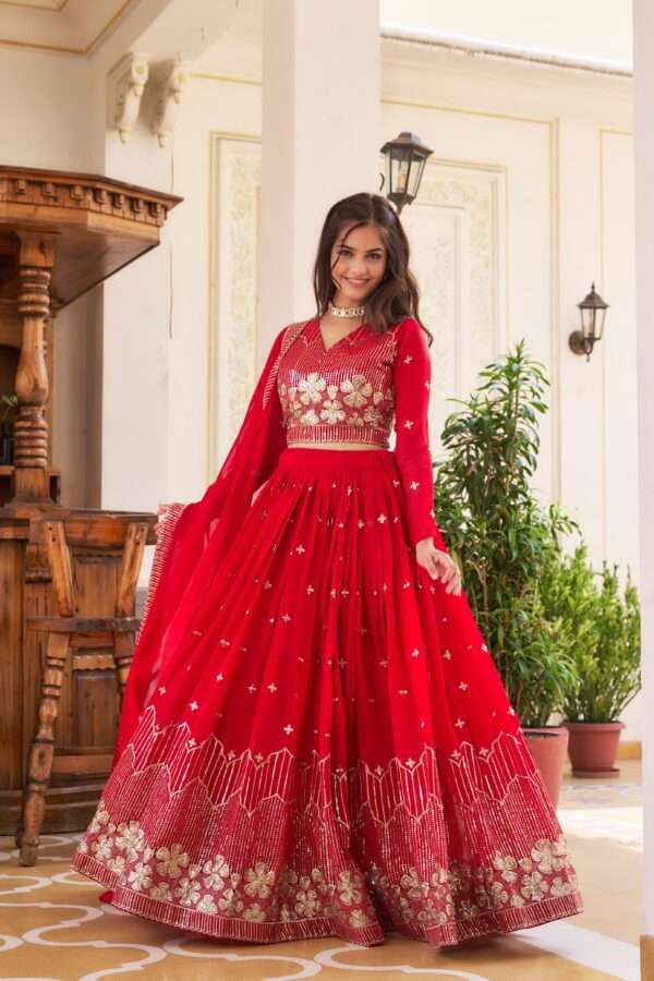 Red Georgette Fully Stitched Ethnic Lehenga Choli set for women - Image 5