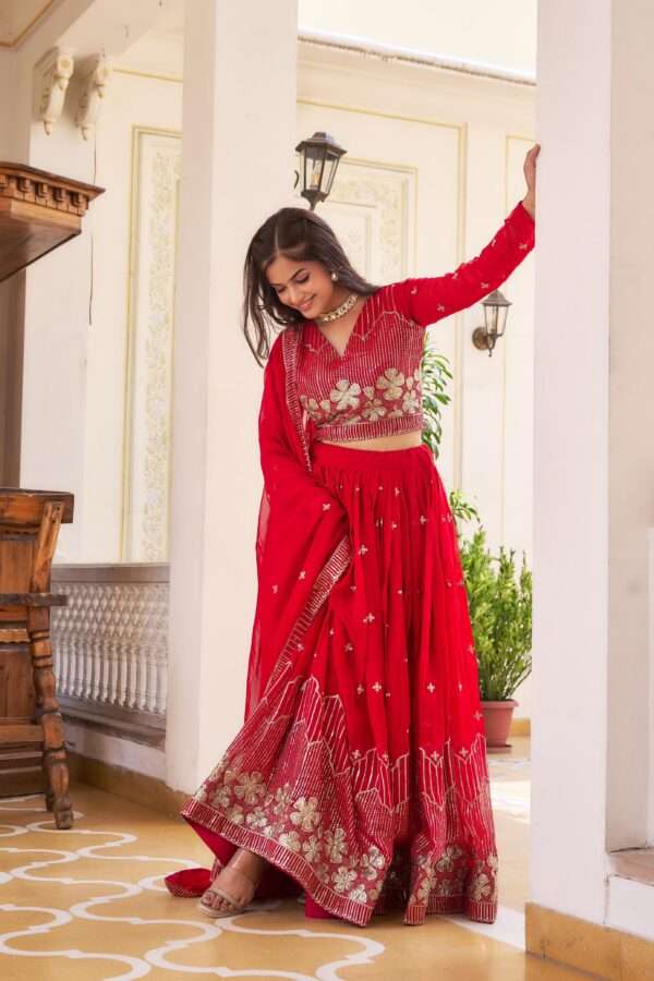 Red Georgette Fully Stitched Ethnic Lehenga Choli set for women - Image 4