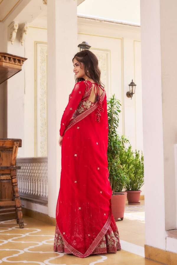Red Georgette Fully Stitched Ethnic Lehenga Choli set for women - Image 3