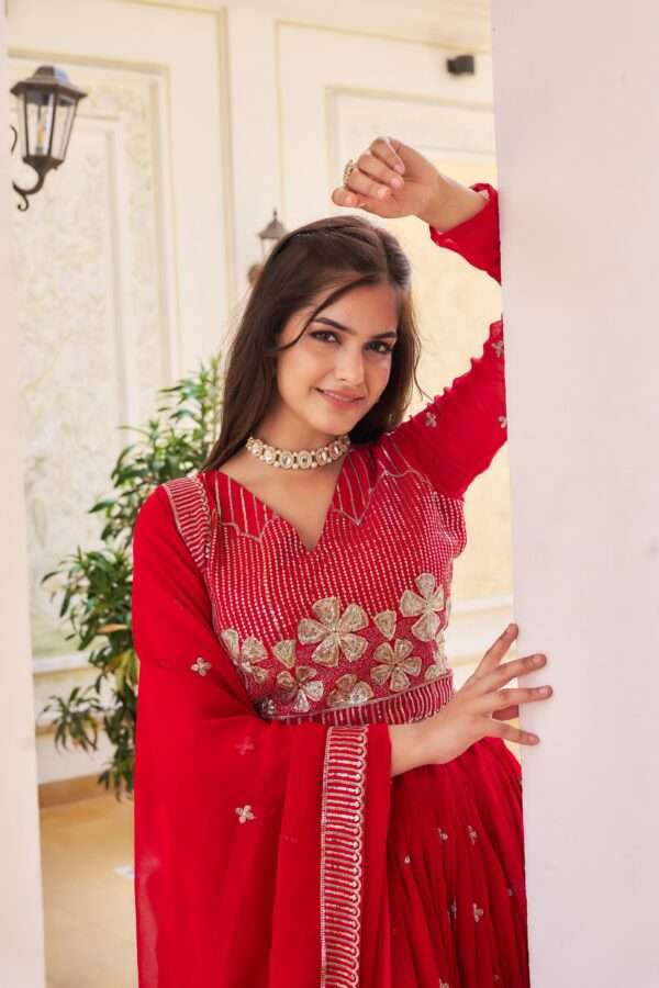 Red Georgette Fully Stitched Ethnic Lehenga Choli set for women - Image 2