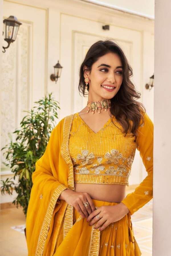 Yellow Georgette Fully Stitched Ethnic Lehenga Choli set for women - Image 2