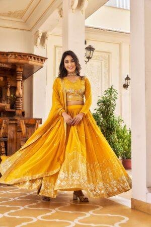 Yellow Georgette Fully Stitched Ethnic Lehenga Choli set for women