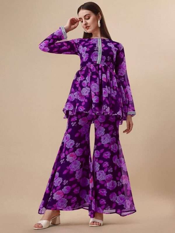 Floral Printed Heavy Georgette Kurta Sharara  set - Image 9