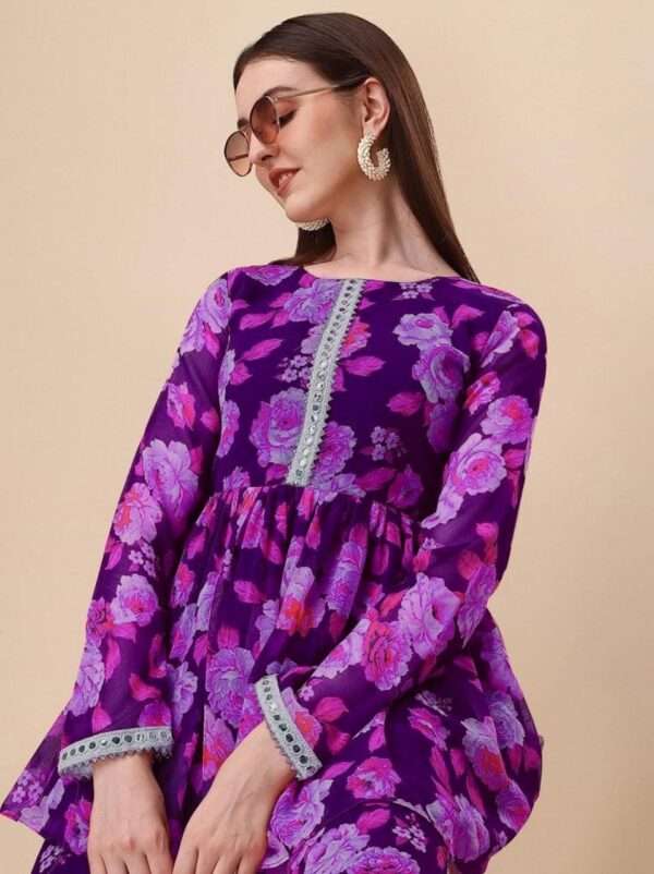 Floral Printed Heavy Georgette Kurta Sharara  set - Image 11