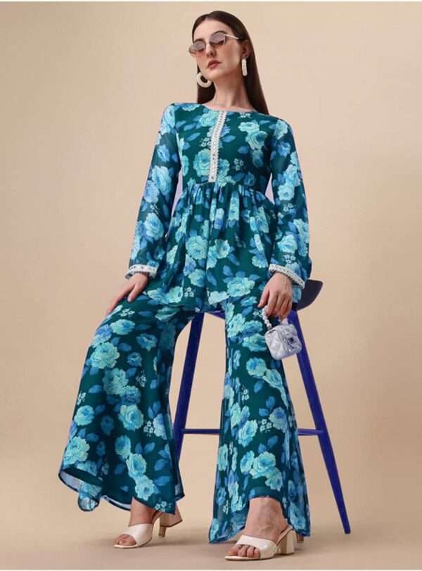 Floral Printed Heavy Georgette Kurta Sharara  set - Image 3
