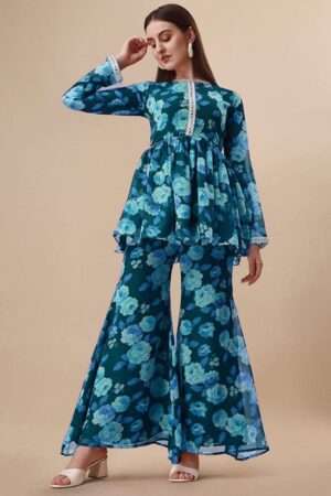 Floral Printed Heavy Georgette Kurta Sharara  set