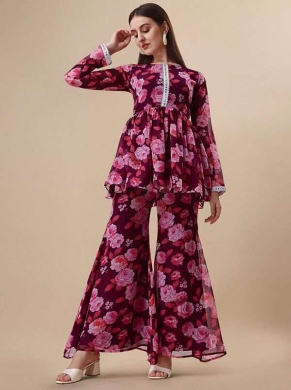 Floral Printed Heavy Georgette Kurta Sharara  set - Image 5