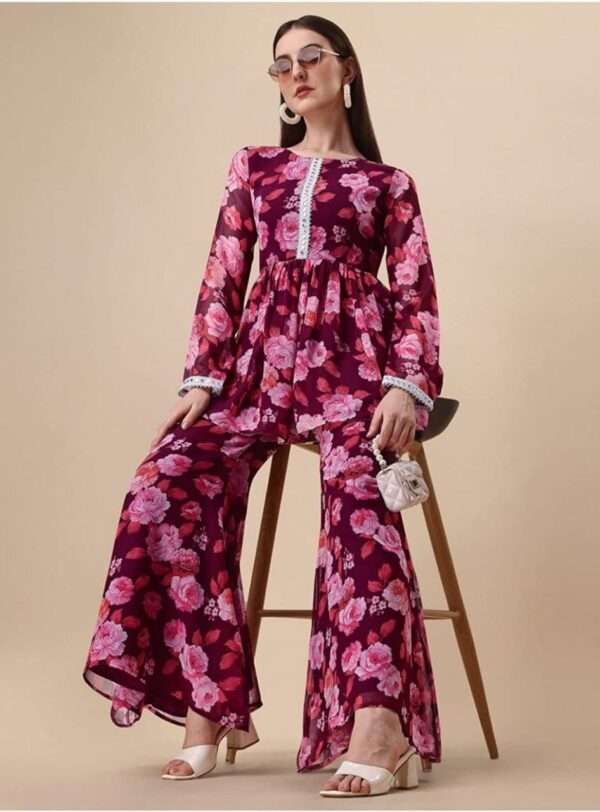 Floral Printed Heavy Georgette Kurta Sharara  set - Image 6